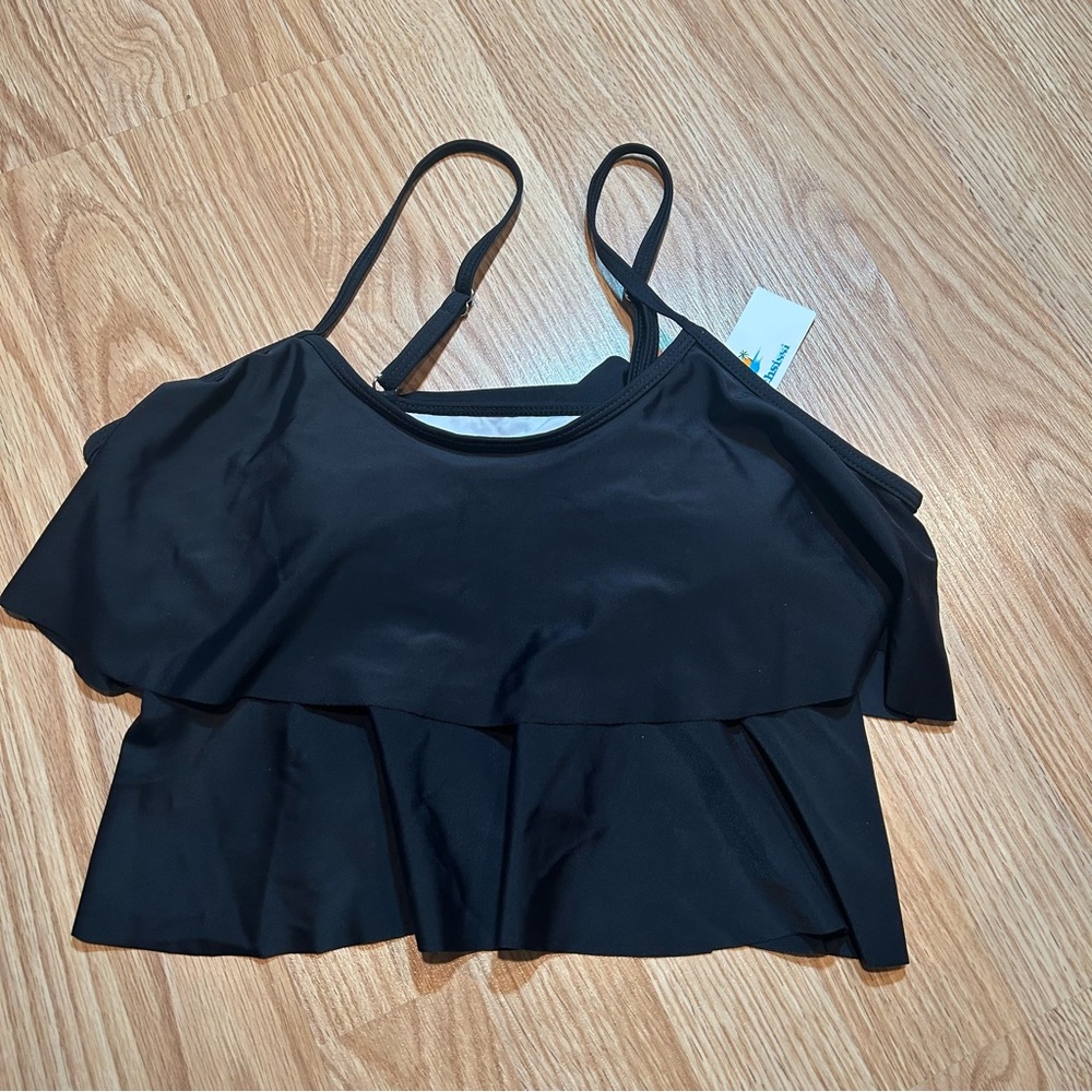 NWT Beachsissi black flounce ruffle bikini top large